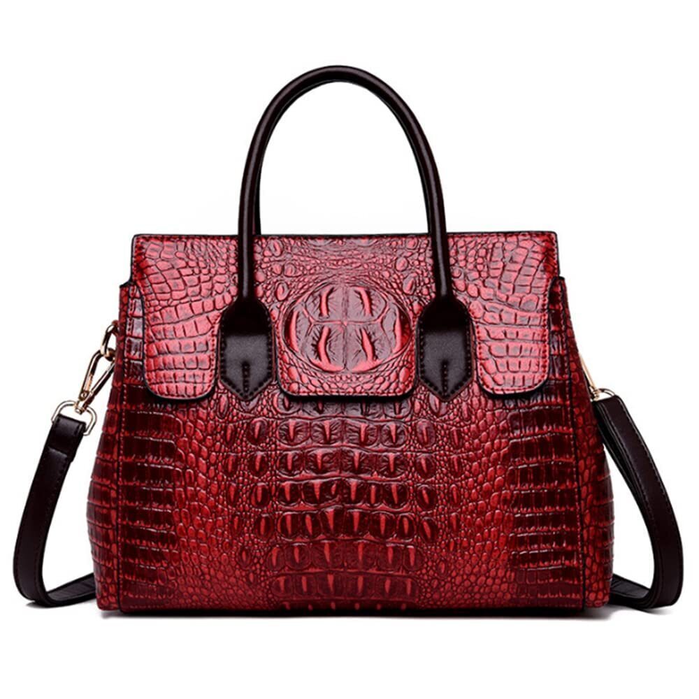 8462 Tote Top-handle Satchel Purse Embossed Crocodile Pattern PU Shoulder